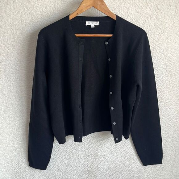 J Crew Cardigan Sweater in Tencel Lyocell Womens Large Black - Picture 2 of 8